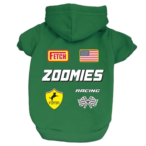 Zoomies Race Car Driver Costume Dog Hoodie | Fleece Lined |Leash Hole| Pit Crew | Chechered Flag | Fast|Green, 5X-Large 1500 - color: Green-Hoodie, size: 5X-Large (55-80 lbs)