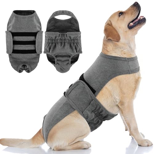 PUMYPOREITY Dog Diaper with Suspender, Escape-Proof Anti-Harassment Garment for Heat Cycle, Incontinence, Puppy Training, Senior Dog, L, Grey - color: Grey, size: Large