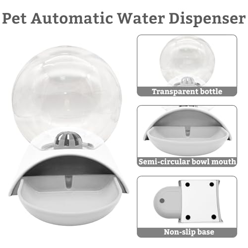 Hamiledyi Automatic Water Dispenser for Dogs and Cats Pet Water Dispenser 2.8 Liter Pet Gravity Water Station Spill-Proof Spherical Waterer Pets Water Bottle for Puppies Kittens Rabbits (Grey) - color: Grey