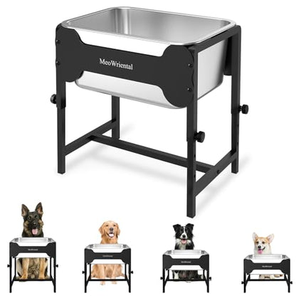 2.5 Gallon Adjustable Elevated Dog Water Bowl, Raised Stainless Steel Large Dog Bowl with 4 Height(11-17")， Full Metal Feeding Station for Relief Joint Pressure, Easy to Clean, Indoor & Outdoor