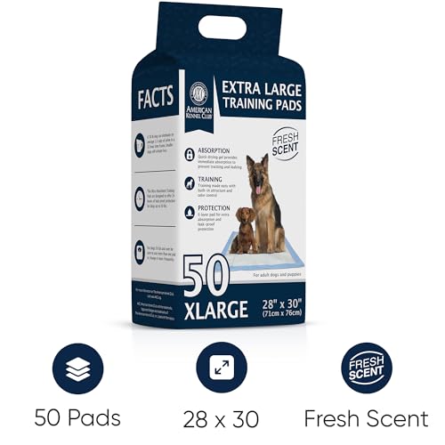 American Kennel Club Scented Puppy Training Pads with Ultra Absorbent Quick Dry Gel – 28 x 30 Pee Pads for Dogs - Fresh Scented - 50 Count, XL (Pack of 6) - size: 28 x 30 - 50 Count (Pack of 6)