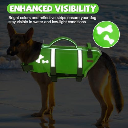 EMUST Dog Life Vests, Adjustable XS Dog Life Jacket with Rescue Handle, Puppy Flotation Vest for Small/Medium/Large Dogs, XS, NewGreen - color: NewGreen, size: XS