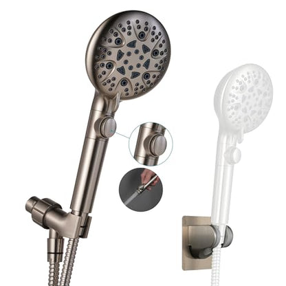 GwernKB Brushed Nickel Shower Heads Handheld with On Off Switch,8-Mode High Pressure Shower Wand with 79In Stainless Steel Hose&Bracket PLUS Low-Reach Adhesive Wall Mount Holder for Kids&Elderly - color: Brushed Nickel