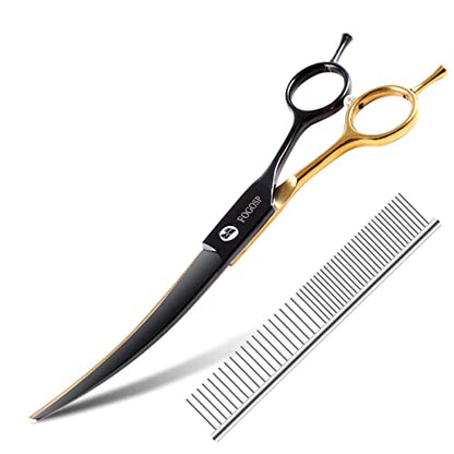 블랙 앤 골드 2색 곡선형 그루밍 가위 강아지용 17.8cm(7인치) 전문 곡선형 반려동물 그루밍 가위 소형견 중형견용 9CR 스테인리스 스틸(블랙 & 골드, 곡선) - color: 블랙 & 골드 커브