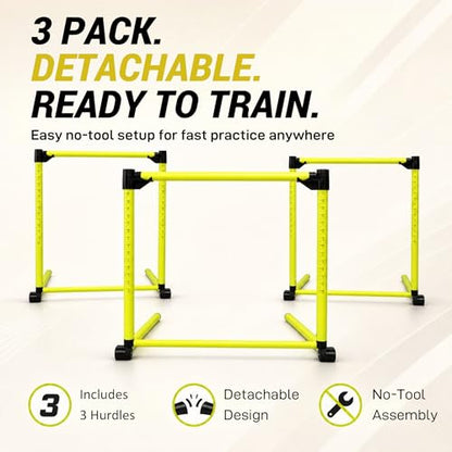 3Pcs Adjustable Height Hurdles Training Equipment, Hurdles Track and Field | Agility Speed Jumping Training Equipment for Soccer Basketball Football Dogs,Outdoor Backyard- Detachable-Green