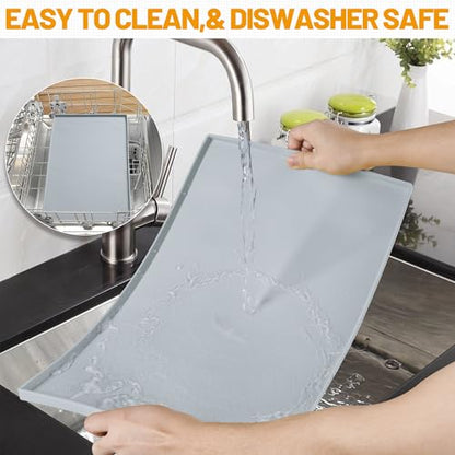 Hubulk Dog Feeding Mat,100% Waterproof Food Grade Silicone Pet Food and Water Bowl Placemat,Dishwasher, High Raised Edge to Prevent Spills,Nonslip Tray to Stop Messes on Floor（19"x12"x0.5", Mist） - color: Mist, size: 19"l X 12"w
