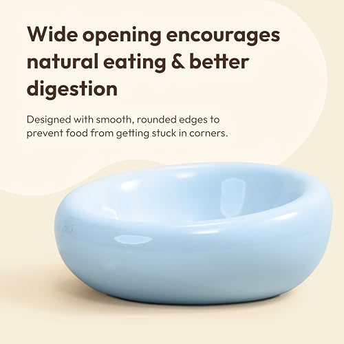 Pebble Pet Bowl Deep Blue, Ergonomic Dog & Cat Feeding Bowl, Flat-Faced Breed, Tilted Ceramic Pet Food Dish, Scooper Eater, Anti-Spill Design, Dishwasher Safe, Modern Pet Bowl, Dry & Wet Diet - color: Blue