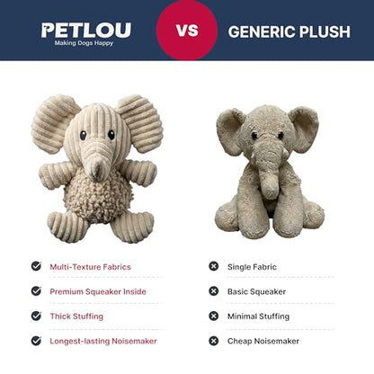 petlou Durable Natural Nubby Plush Dog Toys with Squeaker and Crinkle Paper in Multi-Size (Natural Elephant - M, 10 Inch)