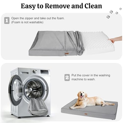 Orthopedic Dog Bed, 44" x 32" Dog Beds Large Sized, Waterproof Pet Mat, Big Pet Mattress Pad with Removable Washable Soft Plush Cover, Egg Crate Foam, Anti-Slip Bottom, Grey - color: Warm Grey