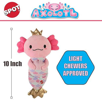 SPOT Axolotl Mermaid – 10″ Soft Plush Dog Toy with Squeaker & Crinkle Tail for Small & Medium Dogs – Reinforced Seams – Cute Gold Crown & Fin Design – for Light Chewers