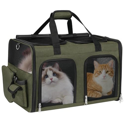 Cat Carrier for 2 Cats - Double Pet Carrier Extra Large, Dual Cabin Multi Cat Travel Carrier with Removable Divider, Collapsible, Can Hold 20 30 40 lbs for Two Kitten Green 2026 Upgraded - color: Green Upgraded