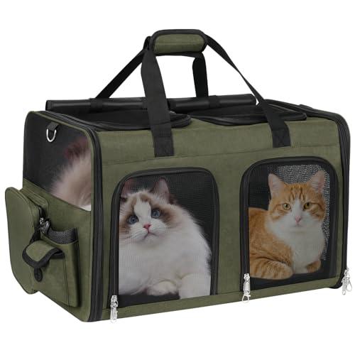Cat Carrier for 2 Cats - Double Pet Carrier Extra Large, Dual Cabin Multi Cat Travel Carrier with Removable Divider, Collapsible, Can Hold 20 30 40 lbs for Two Kitten Green 2026 Upgraded - color: Green Upgraded
