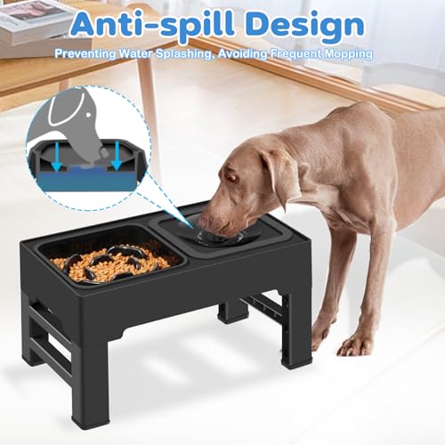 2-in-1 Elevated Slow Feeder Dog Bowls, 4 Height Adjustable Raised Dog Bowls Stand with No Spill Water Bowl, Non-Skid Pet Food Feeding Set for Small, Medium, Large Dogs Cats - size: Slow Feeder