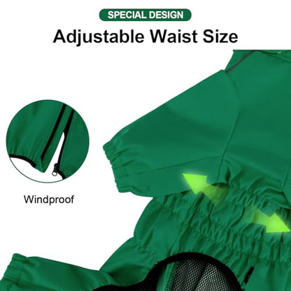 PINA Lightweight Dog Jacket with Hood and Leash Hole, Waterproof Dog Raincoat, Full Wrap Design with Reflective Strap and Pocket for Wet Weather Protection - color: Green, size: XXL(chest:23.6in)