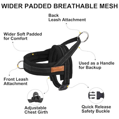 BEAUTYZOO No Pull Dog Harness Medium Sized Dog, Breathable Mesh Padded Dog Harness and Leash Set, Adjustable Reflective Escape Proof Dog Vest Harnessss Quick Fit for Training Walking, Black M - color: Black, size: M: Chest 21"-26.7"