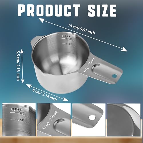 8 Pack 1 Cup Stainless Steel Measuring Cup 8 oz/ 240 ml Single Metal Measure Scoop for Wet and Dry Ingredients Cooking Great Kitchen Gadgets Dog Food Scoop