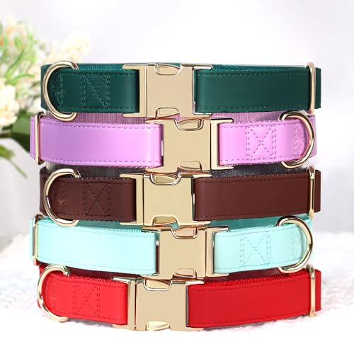 PET ARTIST PU Leather Dog Collar, Bright & Stylish Purple Dog Collar Girl with Quick Release Gold Metal Buckle, Soft Nylon Padded Durable Pet Collars Adjustable for Small Dogs, Neck Fit 9-14" - color: Purple, size: S: Fit 9-14" Neck(10-20 lbs)