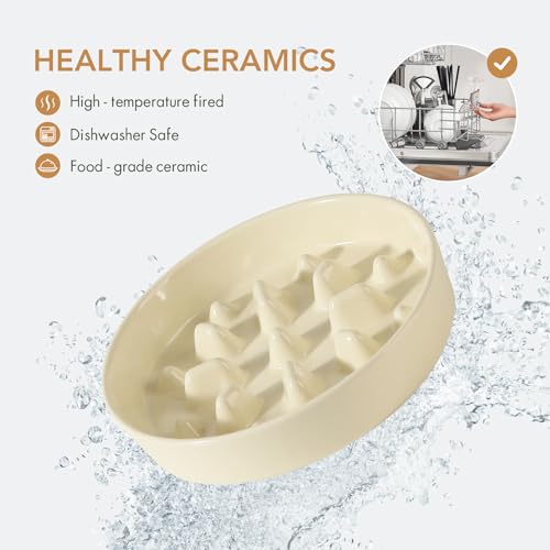 Havniva Ceramic Slow Feeder Dog Bowls, 1.6 Cups Dog Bowl Slow Feeding for Medium Breed, 8.2inch Puzzle Dog Food Bowl Slow Feeder Non-Slip Anti-Gulping and Anti-Choking Reduces Bloating - color: 1 x Light Yellow-C, size: 8.2inch
