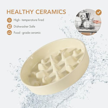 Havniva Ceramic Slow Feeder Dog Bowls, 1.6 Cups Dog Bowl Slow Feeding for Medium Breed, 8.2inch Puzzle Dog Food Bowl Slow Feeder Non-Slip Anti-Gulping and Anti-Choking Reduces Bloating - color: 1 x Light Yellow-C, size: 8.2inch