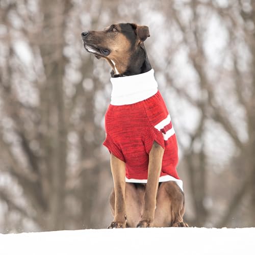GF PET Trekking Sweater | Quality Multi-Knit Turtleneck for Small, Medium, Large Dogs | Warm Striped Heathered Pullover with Ribbed Armholes | 100% Acrylic | Machine Washable - Red - 2X Large - color: Red, size: XX-Large