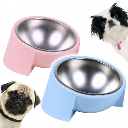 Tilted Dog Bowl for Flat-Faced & Senior Dogs, 15° Slanted Stainless Steel Dog Food Bowl, Elevated Pet Feeder for Small & Medium Dogs (Pink + Light Blue, M (420 ML / 1.5 Cups)) - color: Pink + Light Blue
