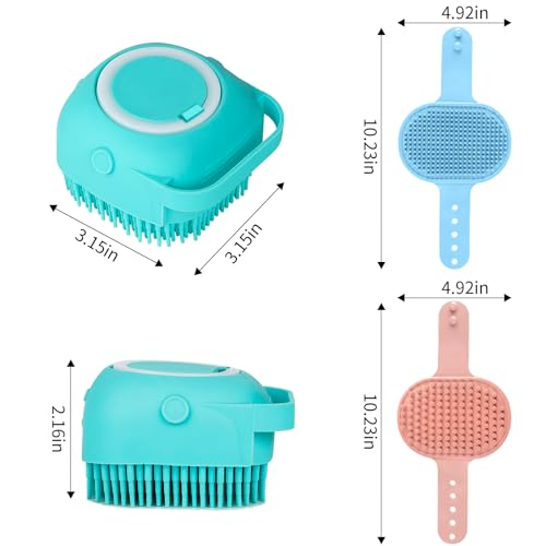 Comotech 3-in-1 Dog Grooming Brush | Adjustable Handle Shampoo Brush & Scrubber for Short & Long Haired Dogs & Cats (Blue Pink Blue) - color: Blue Blue Blue