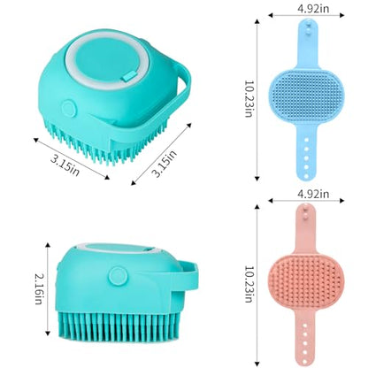 Comotech 3-in-1 Dog Grooming Brush | Adjustable Handle Shampoo Brush & Scrubber for Short & Long Haired Dogs & Cats (Blue Pink Blue) - color: Blue Blue Blue