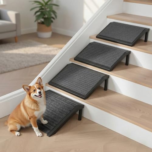 Dog Ramp for Stairs – Non-Slip Pet Steps with Locked-in Carpet & Iron Frame, Helps Senior Dogs & Small Breeds Climb Safely (4-Pack) - size: 4-Pack