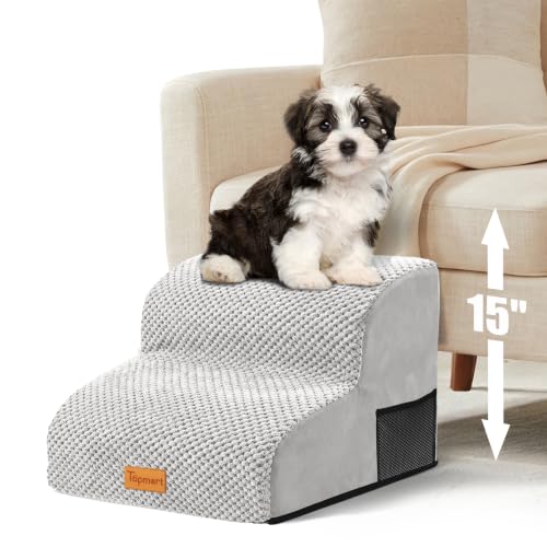 Topmart High Density Foam Pet Steps 2 Tiers,11.8" High,Non-Slip Dog Stairs | Soft Foam Dog Ramp Ladder,Best for Injured,Older Cats,Pets with Joint Pain,Suitable for Low Sofas,Stairs,Lower Place - color: Light Grey, size: 15.7*15.7*11.8
