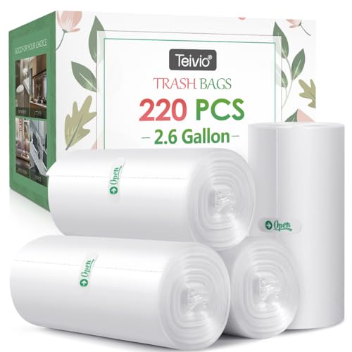 2.6 Gallon 220 Counts Small Trash Bags Garbage Bags by Teivio, Bathroom Trash Can Bin Liners, Small Plastic Bags for home office kitchen,fit 10 Liter, 2,2.5,3 Gal, Clear - size: 1 Count (Pack of 220)