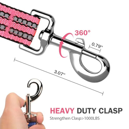 Hikiko 5 Foot Dog Leash with Two Handles Heavy Duty Double Handle Traffic Dog Leash Reflective Training Lead, Hot Pink - color: Hot Pink, size: 1 in x 5 ft