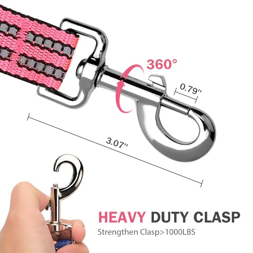 Hikiko 6 Foot Dog Leash with Two Handles Heavy Duty Double Handle Traffic Dog Leash Reflective Training Lead, Hot Pink - color: Hot Pink, size: 1 in x 6 ft