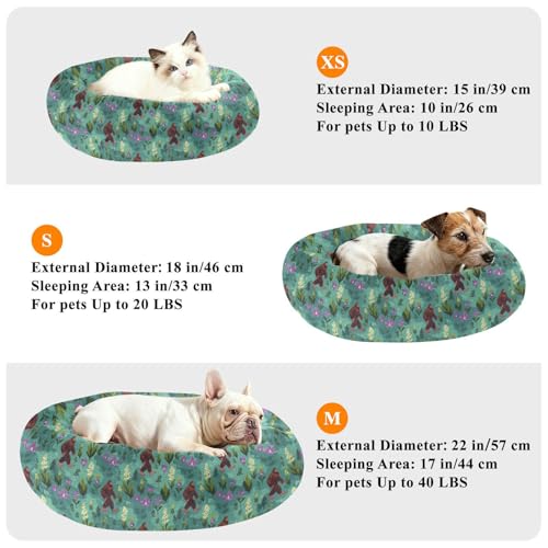 Calming Donut Dog Bed Ape-Man Orchid Cyan Floral Design, 22" Washable Pet Lounger with Removable Cover, Cozy Cushion Comfort Nest for Medium Dogs - size: Medium