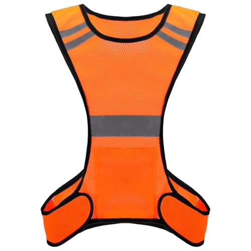 Ptwola Reflective Running Vest High Visibility Running Gear with Large Pocket Night Lightweight Reflective Safety Vest - color: Orange