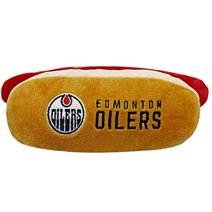 Pets First NHL Edmonton Oilers HOT Dog Plush Dog & CAT Squeak Toy - Cutest HOT-Dog Snack Plush Toy for Dogs & Cats with Inner Squeaker & Beautiful Hockey Team Name/Logo 8 x 5 x 3 Inches - color: Edmonton Oilers, style: NHL Hot Dog Toy