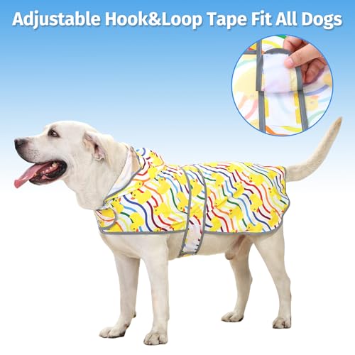 Dog Raincoat for Large Dogs Waterproof Jacket Hooded Rain Coats with Reflective Strips Leash Hole & Poncho Adjustable Fit (Rainbow,XL) - color: Rainbow Ducks, size: X-Large