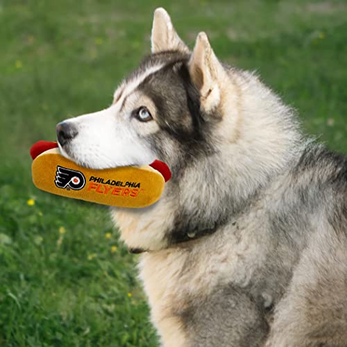 Pets First NHL Philadelphia Flyers HOT Dog Plush Dog & CAT Squeak Toy - Cutest HOT-Dog Snack Plush Toy for Dogs & Cats with Inner Squeaker & Beautiful Hockey Team Name/Logo - color: Philadelphia Flyers, style: NHL Hot Dog Toy