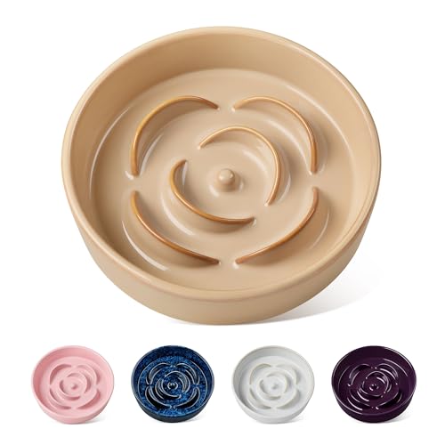 vancasso Slow Feeder Dog Bowl, 0.6 Cups Ceramic Dog Food Dish for Fast Eaters Small Breed, Puzzle Bowl for Small Dogs and Cats, Khaki - color: Khaki, size: S - 0.6 Cups