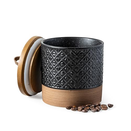 Miamolo Ceramic Jars with Lid, Small Coffee Canister with Lid, Kitchen Food Storage Jars for Sugar Loose Leaf Tea Candy, Decorative Jar for Countertop, Pantry, Coffee Bar Accessories Black & 20 fl.oz - color: Black, size: 20 fl.oz