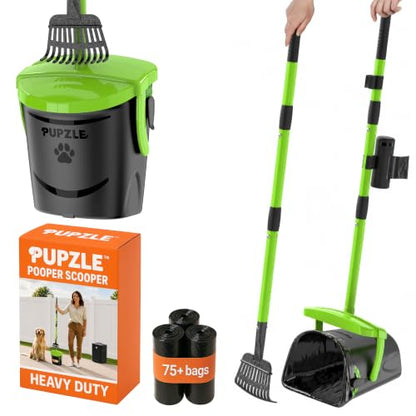 Pupzle Dog Pooper Scooper with Bag Attachment, 40" Long Handle Pooper Scooper for Large Dogs, Dog Poop Scoop for Yard, Large Capacity Swivel Bin and Rake, Lavender Scented Bags (Green) - color: Green