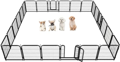 Metal Dog Playpen, 32" Inch Height 24 Panels, Ideal Dog Fence for Large/Medium/Small Dogs Indoor & Outdoor Bliss, Perfect Dog Pen for Camping, Yard and RV | Black-Silver - size: 32"High, style: 24 Panels