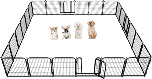 Metal Dog Playpen, 32" Inch Height 24 Panels, Ideal Dog Fence for Large/Medium/Small Dogs Indoor & Outdoor Bliss, Perfect Dog Pen for Camping, Yard and RV | Black-Silver - size: 32"High, style: 24 Panels