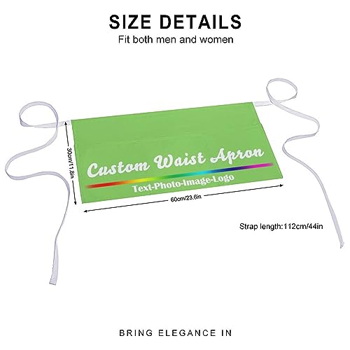 sophiehome Custom Waist Apron with Pockets Add Photo Logo Name Personalized Waiter Server Short Aprons for Kitchen - color: Neon Green