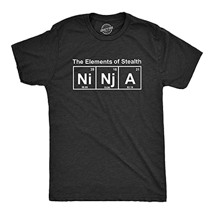 Mens Ninja Element of Stealth T Shirt Funny Adult Humor Graphic Nerdy Tees - color: Heather Black, size: X-Large