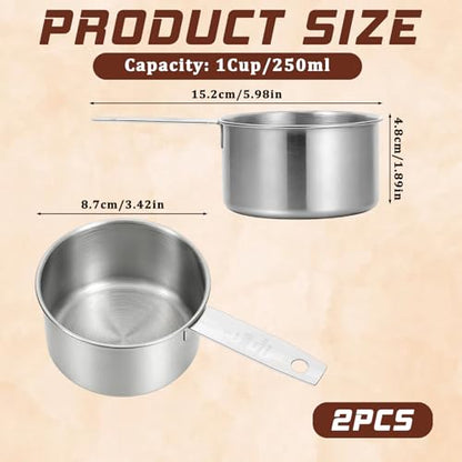 2 Pcs 1 Cup Stainless Steel Measuring Cup, Metal Measuring Cups (250ml, 8oz) Kitchen Gadgets Measure Scoop Dog Food Scoop for Wet and Dry Ingredients, Cooking, Baking, Dishwasher Safe - size: 1 Cup