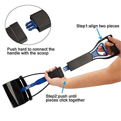 Pooper Scooper Long Handle Top Paw Jaws Poop Scoop Dog Sanitary Waste Pickup Removal for Small,Medium, Large, XL Pets Waste Bag Holder Feces Remover Portable Heavy Duty Disposer with Bags