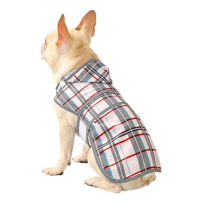 Dog Raincoat for Medium Dogs Waterproof Jacket Hooded Rain Coats with Reflective Strips Leash Hole & Poncho Adjustable Fit (Plaid,M) - color: Khaki Plaid, size: Medium