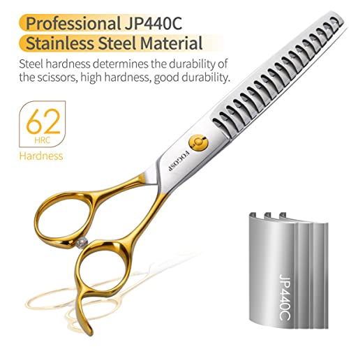 Dog Thinning Shears for Grooming 6.75" Chunker Shears Quickly Thinning Thick Hair Professional Dog Grooming Scissors for Small Dogs Right Handed Groomer Japan 440C 18 Teeth(Chunker, Gold) - size: 7 inch, style: Chunker