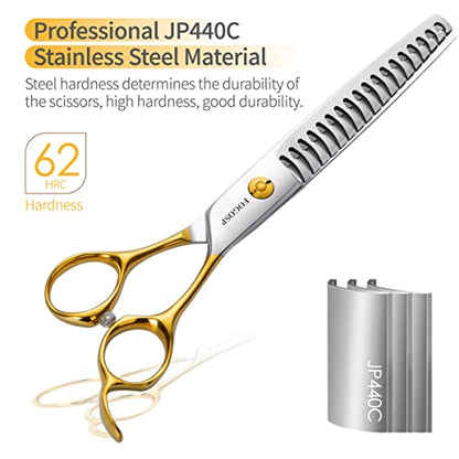 Dog Thinning Shears for Grooming 6.75" Chunker Shears Quickly Thinning Thick Hair Professional Dog Grooming Scissors for Small Dogs Right Handed Groomer Japan 440C 18 Teeth(Chunker, Gold) - size: 7 inch, style: Chunker