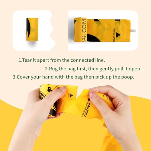Certified 100% Home Compostable Poop Bags for Dogs, 270 Count Guaranteed Leak Proof and 18 Microns Extra Thick Waste Bag, 18 Rolls of Plant Based Doggie Poop Bag, No Scented with ASTM D6400 & EN13432 - color: Yellow, size: 270 Count (Pack of 1)